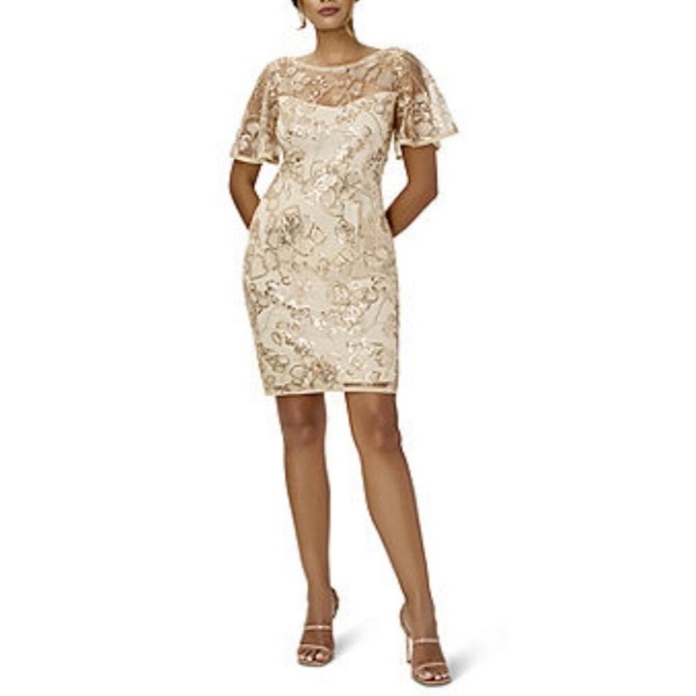 Adrianna Papell Champagne Gold Sequin Embroidered Sheath Dress Sz.24W NWT